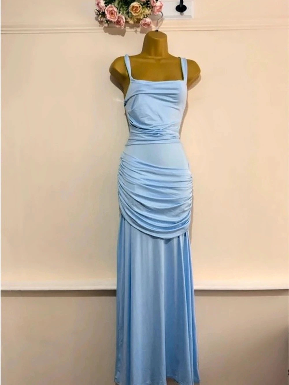 Ruched Maxi Dress in Blue